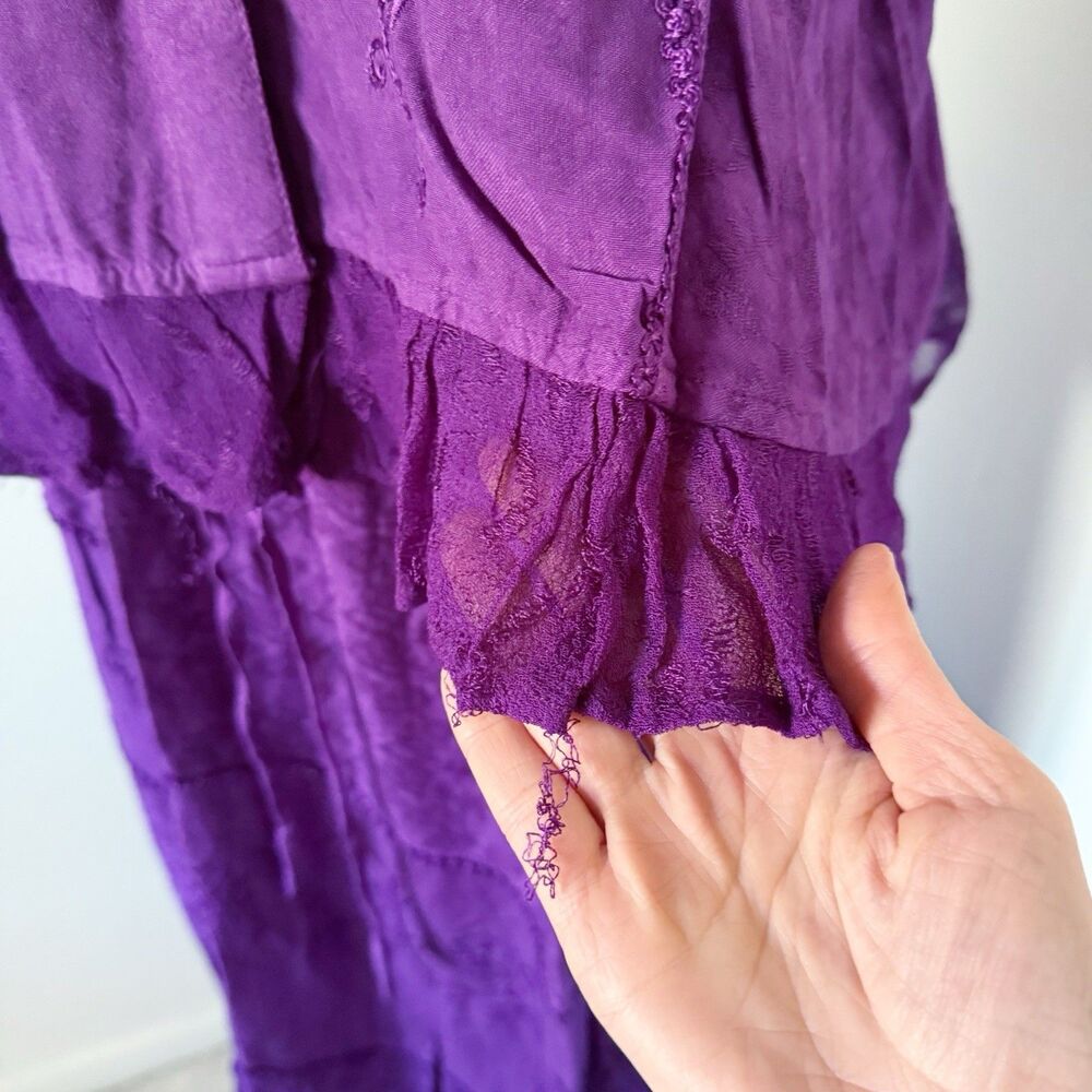 VTG 90s Flower Boho Gypsy Skirt Top Maxi Button Grunge Whimsigoth Purple XL Rayo - Picture 6 of 16